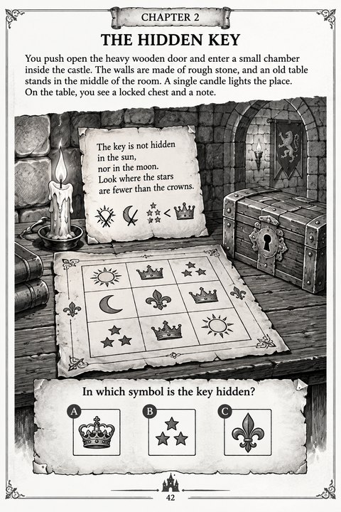Una pagina di enigma generata da Escape Game Book: capitolo 2, la chiave nascosta